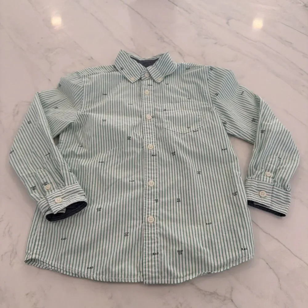 Gymboree Boys Button-Down Dress Shirt Cool Super Yeah Sz 5